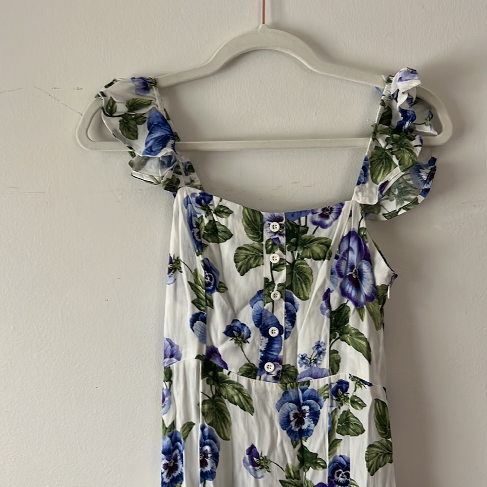 Forever 21 white and blue pansy floral dress‎ with a slit NWT sz S - Picture 3 of 6